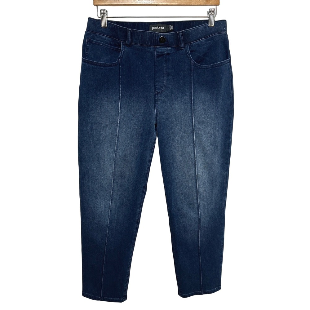 Betabrand Pull On Jeans Womens Large Petite Blue Denim Tapered Stretch Casual